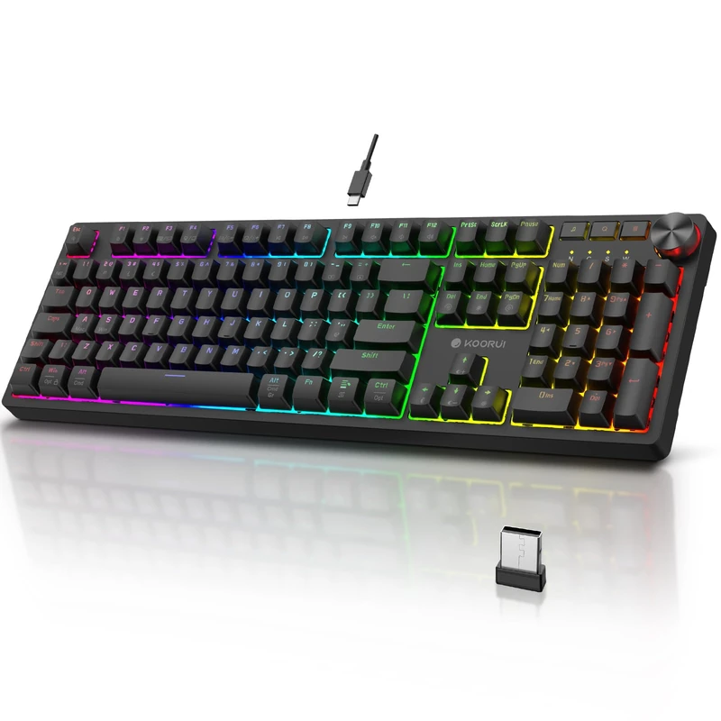 KOORUI 104-Key Wireless Mechanical Gaming Keyboard, UK, Red Switch