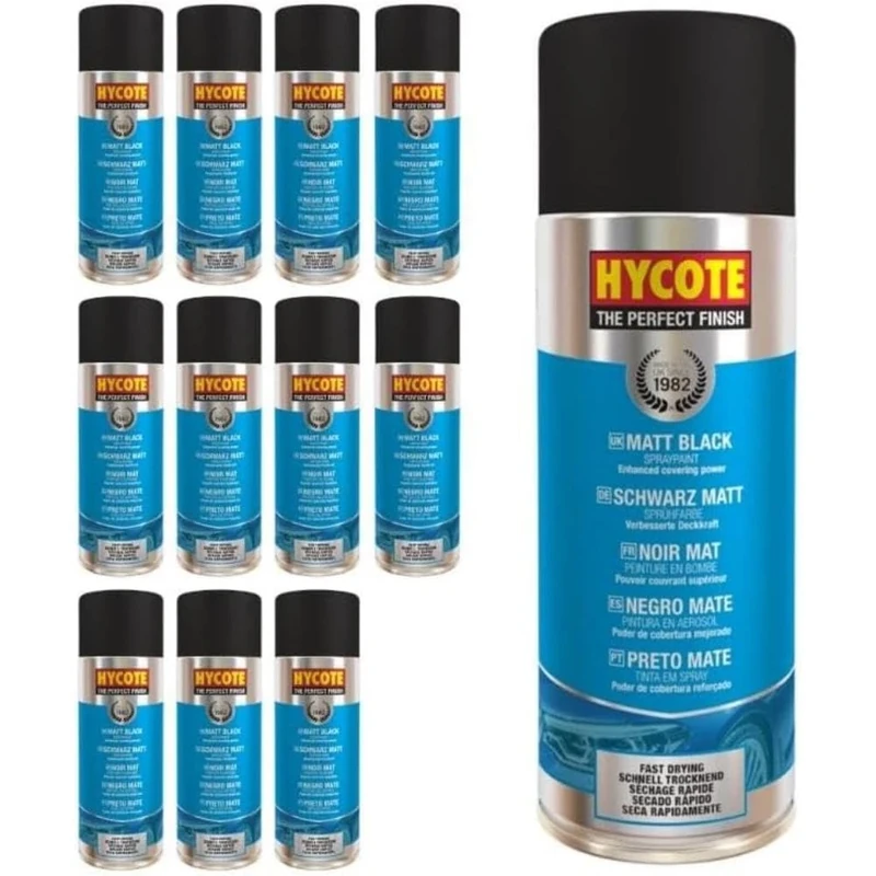 Hycote Matt Black Spray Paint, 400ml (Pack of 12)