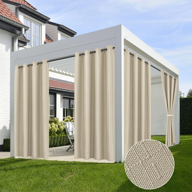 Linen Outdoor Curtains for Patio Waterproof 4 Pcs 54x84 In Cream