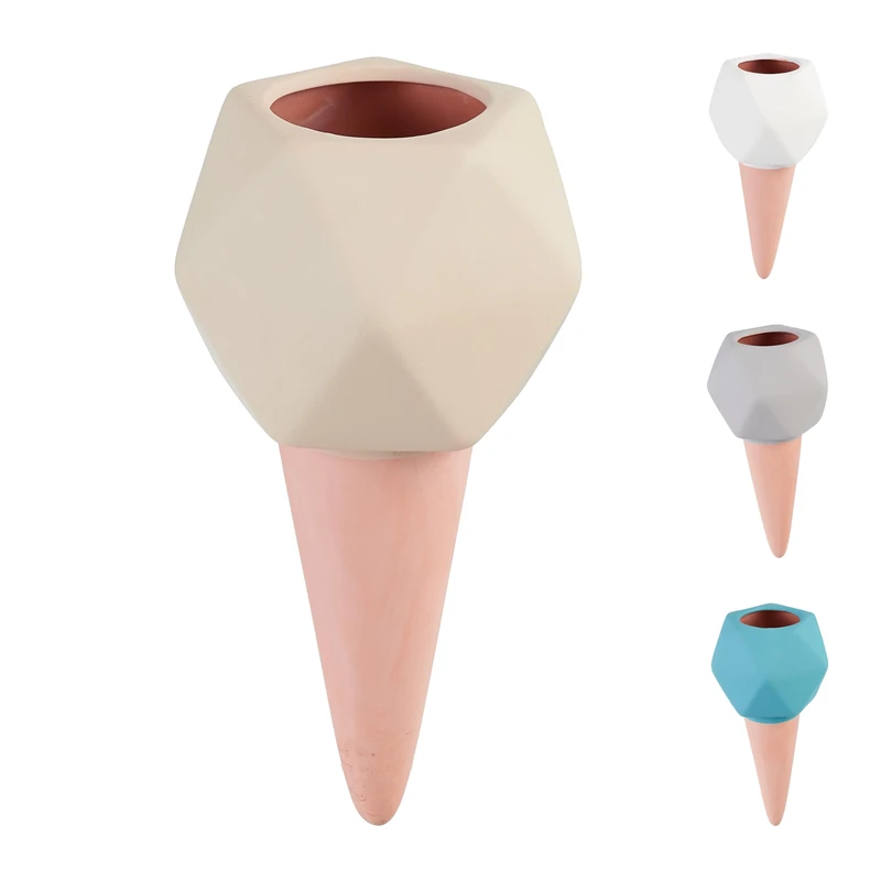 Relaxdays 4x Clay Cone Watering, Irrigation Sphere for Houseplants and Balcony Boxes, HxØ: 18.5 x 9 cm, Multicoloured