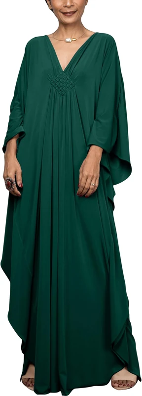 AIEOE Women's Solid Color/Boho Cover Up Beach Kaftan Dresses Long Deep V Neck Caftans Holidays Loungewear One Size