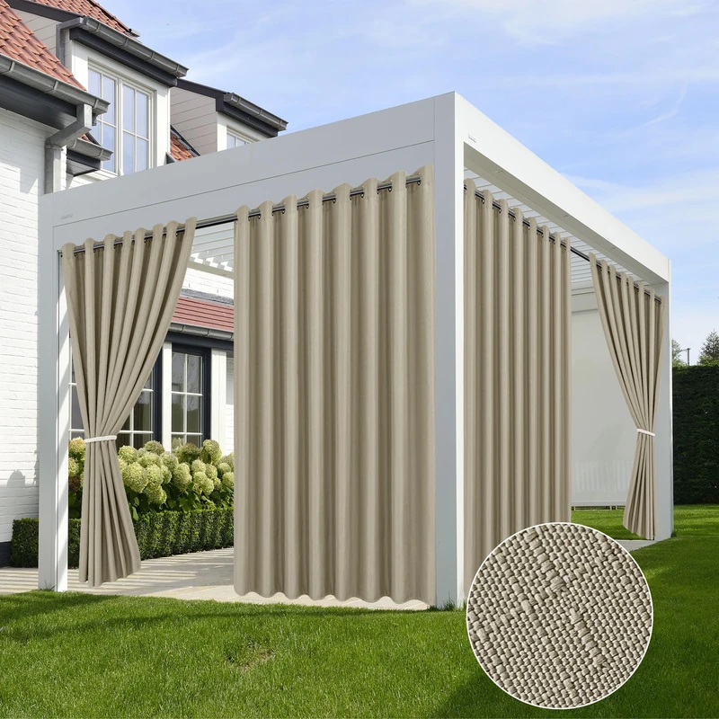 Linen Outdoor Curtains for Patio Waterproof 4 Pcs 110x120 In Taupe