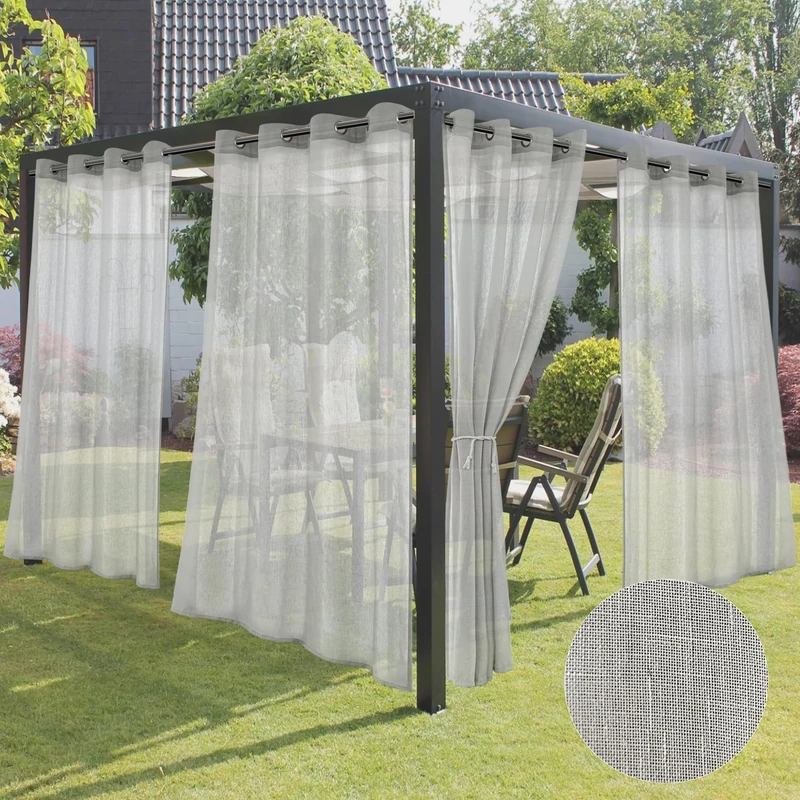 HolidayIdeas 4 Panels Outdoor Sheer Curtains for Patio Waterproof-Grey Linen Semi Voile Indoor Sheer Curtains, Light Filtering Privacy Drapes for Living Room, Gazebo, Porch, Balcony, Pool 54"x84"