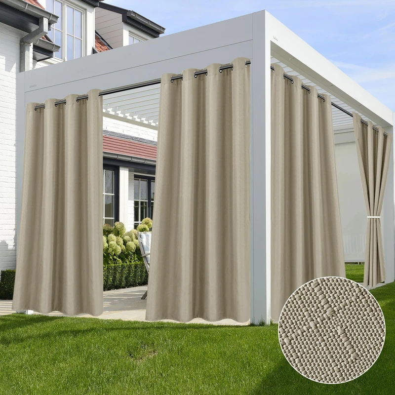 Linen Outdoor Curtains for Patio Waterproof 4 Pcs 54x95 In Taupe