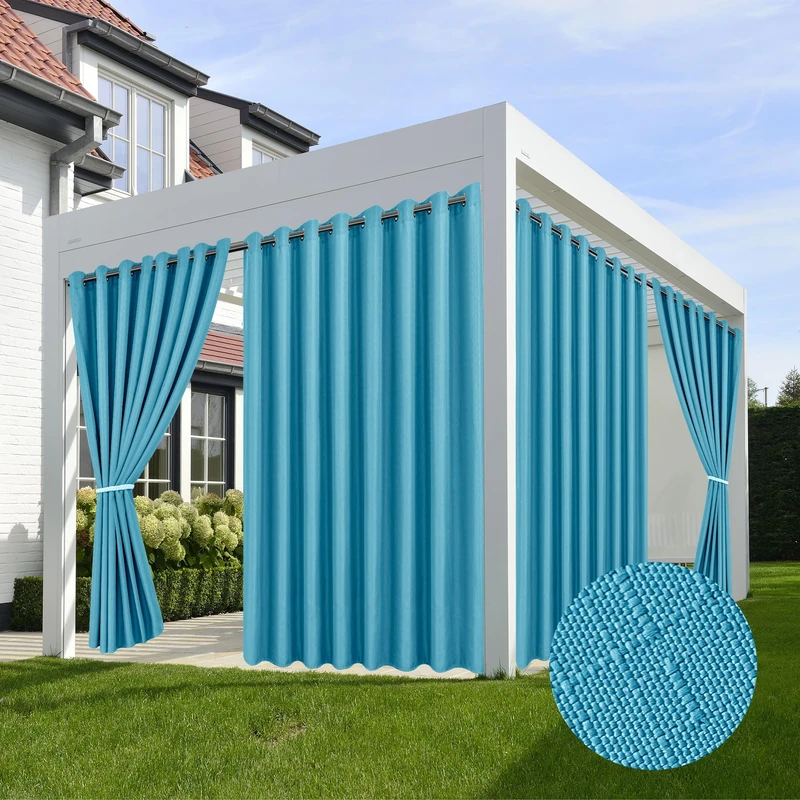 Linen Outdoor Curtains for Patio Waterproof 4 Pcs 110x95 In Teal