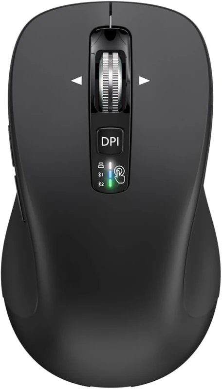 CITLLA L360 Wireless Bluetooth Mouse (USB + BT1 + BT2), Full Size Design, Adjustable DPI, 4-Way Scrolling, Multi-Device Silent Mouse for Computer, Laptop, Tablet, Smartphone (Black)