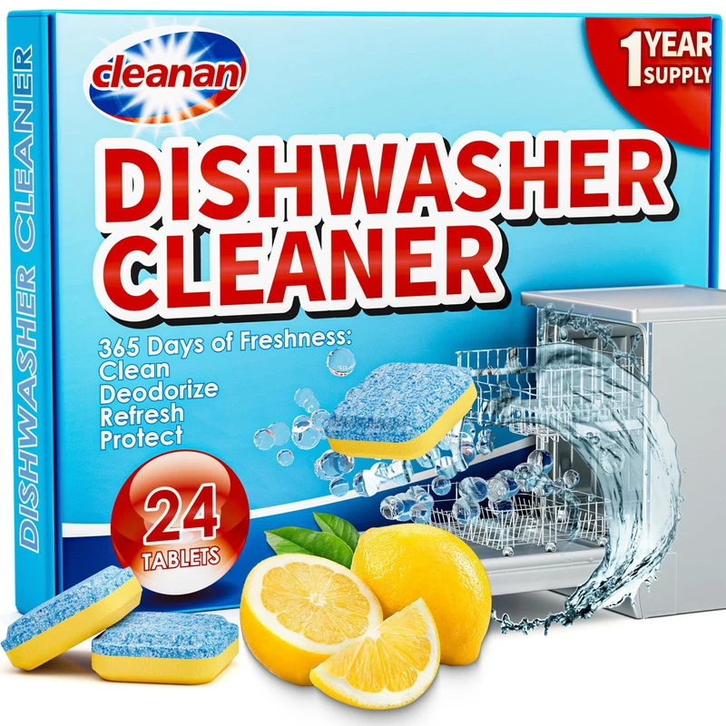 Dishwasher Cleaner Tablets - 24 Pack Powerful Descaling and Refreshing Pods, Deep Cleaning for Dish Washer Machine, Heavy Duty for Sparkling Clean - Yearly Supply.