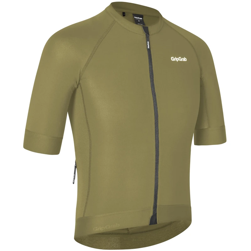 GripGrab PACR Short Sleeve Cycling Jersey Summer MTB Road Gravel Bike Men's Cycle Jersey Full Zip UPF Aero Bike Shirt Men Olive Green
