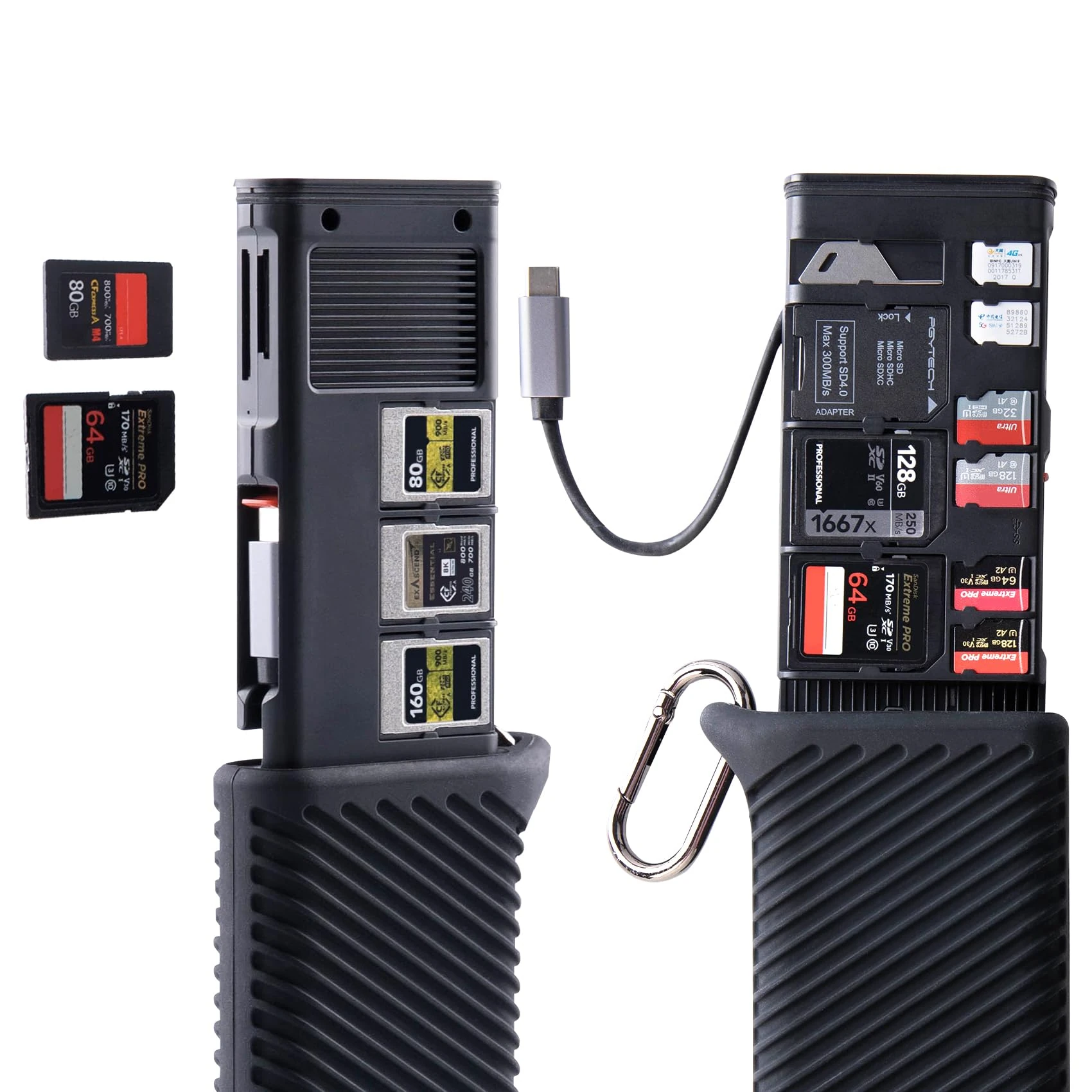 PGYTECH CFexpress Type A/SD/Micro SD Memory Card Reader 10Gbps USB 3.2 Gen2, CFexpress Type A/SD/TF Card Holder Aluminum-alloy, Compatible with Cameras/Phones/Drones/Action Cameras(Black)