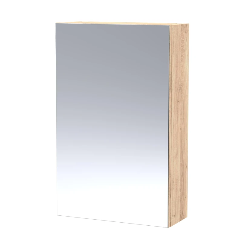 Hudson Reed OFF3016 Fusion Modern Bathroom Wall Hung 1 Soft Close Door Mirror Cabinet Unit, 450mm, Bleached Oak