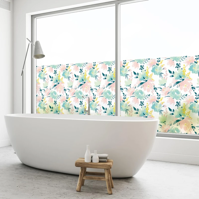 Ambiance Sticker Anti-Blackout Window Film Adhesive – Floral Composition – Privacy Screen Sticker for Windows and Shower Doors XL – H40 x L200 cm