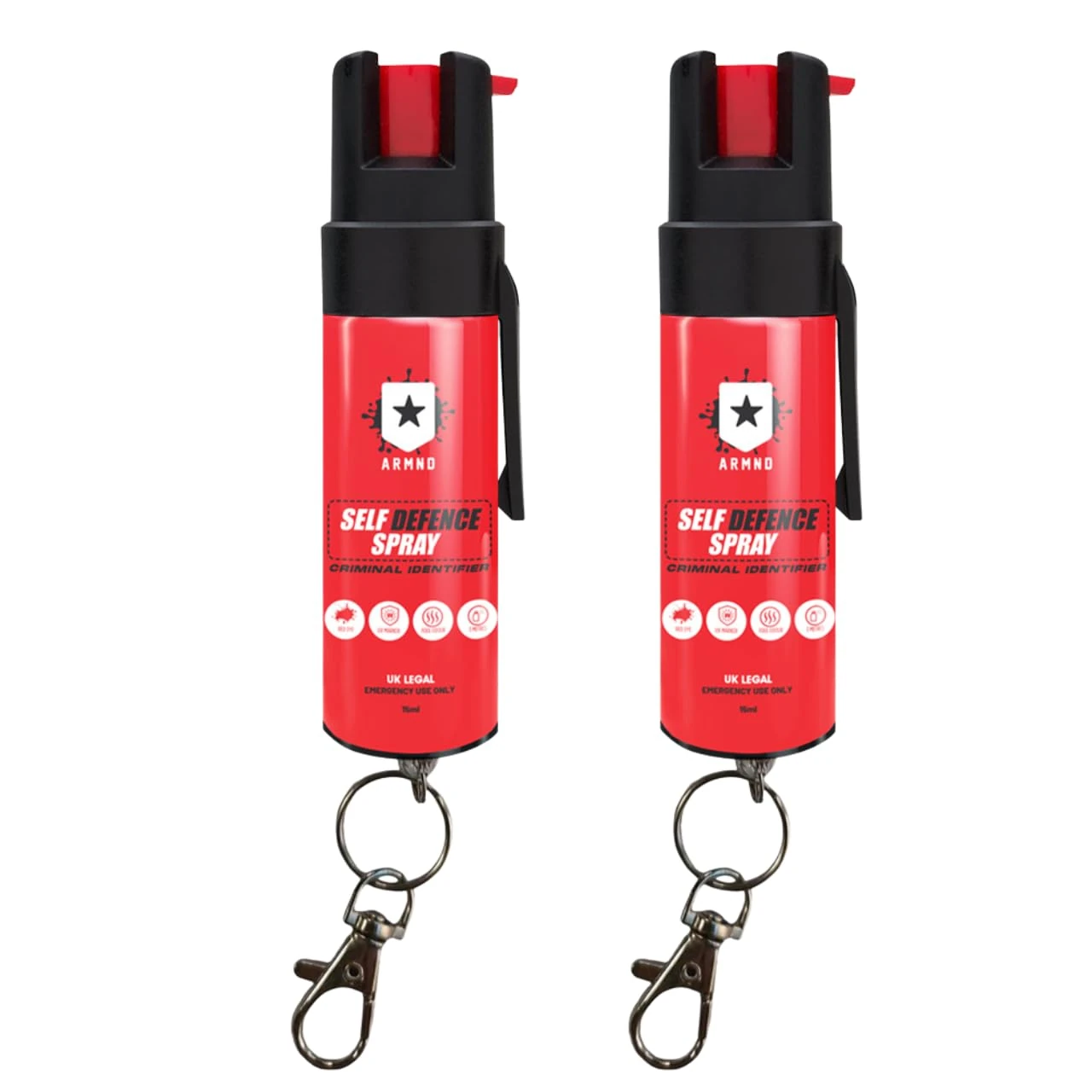 ARMND Self Defence Spray Criminal Identifier Spray TWIN PACK for Personal Protection - UK Legal Pepper Spray Alternative for Men & Women with UV Marking, Keychain & Belt Clip 15ml