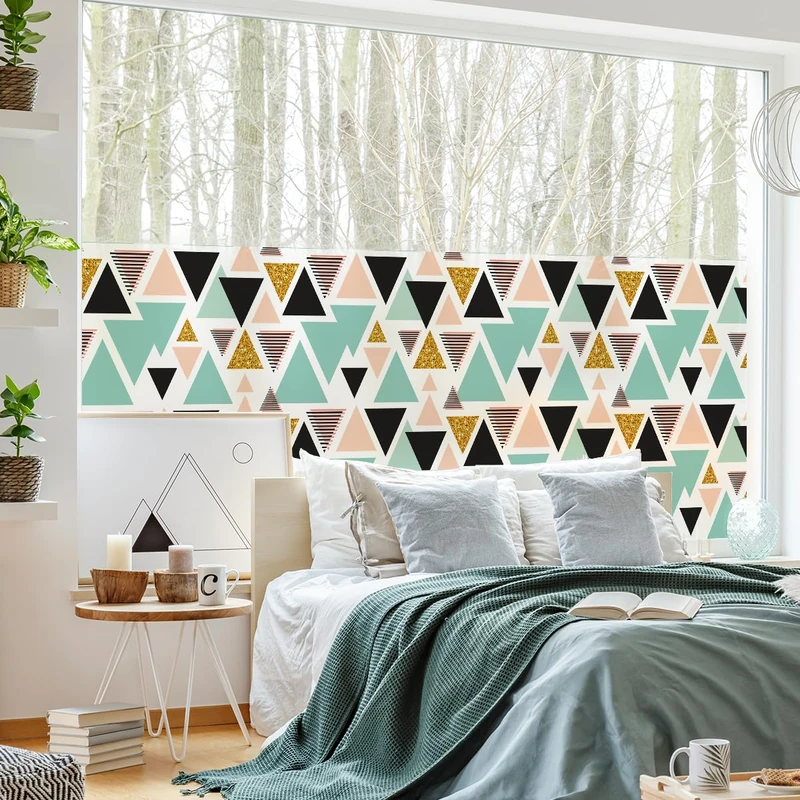 Ambiance Sticker Window Film Adhesive Anti-Blackout Window Film – Scandinavian Triangles – Privacy Screen Sticker for Windows and Shower Doors XL – H40 x L200 cm