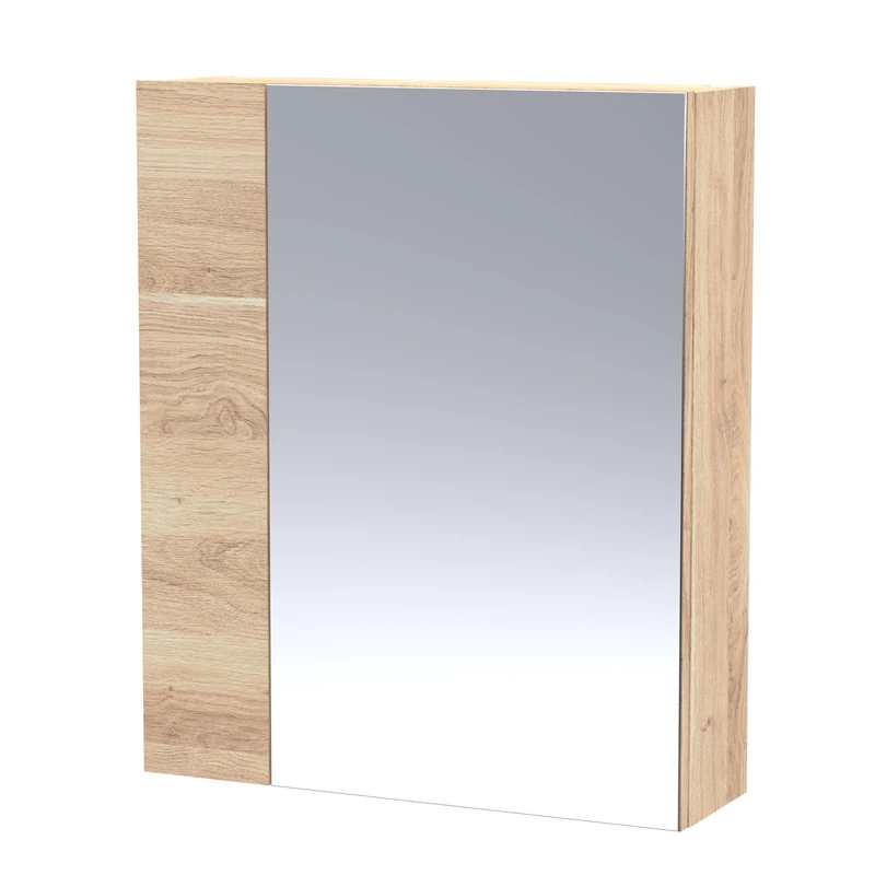 Hudson Reed OFF3018 Fusion Modern Bathroom Wall Hung 2 Soft Close Door Mirror Cabinet Unit (70/25), 600mm, Bleached Oak