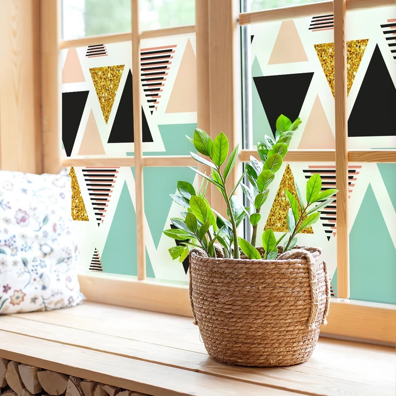 Ambiance Sticker Window Film Adhesive Anti-Blackout Window Film - Scandinavian Triangles - Privacy Screen Sticker for Windows and Shower Doors Large - H40 x L100 cm
