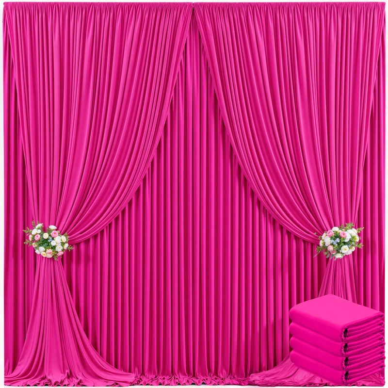 Suppromo 4 Panels Hot Pink Backdrop Curtain for Parties Fuchsia Wrinkle Free 20ft x 10ft Backdrop Drapes Panels for Baby Shower Birthday Photo Photography Fabric Background Decoration