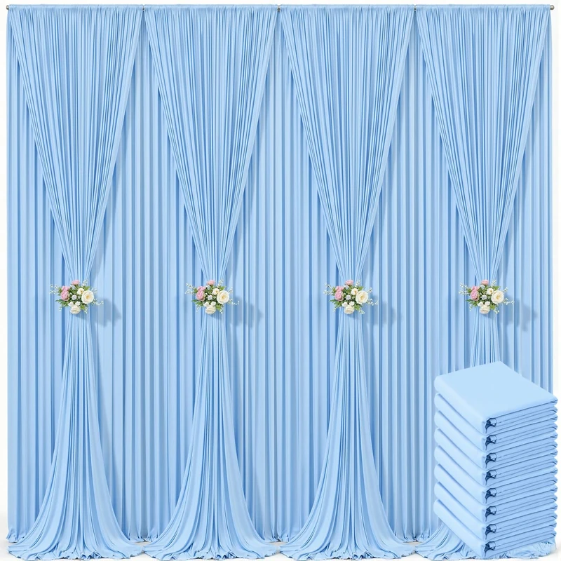 8 Panels Baby Blue Backdrop Curtain for Baby Shower Parties Light Blue Wrinkle Free 40ft x 10ft Backdrop Drapes for Birthday Photo Gender Reveal Photography Polyester Fabric Background Decoration