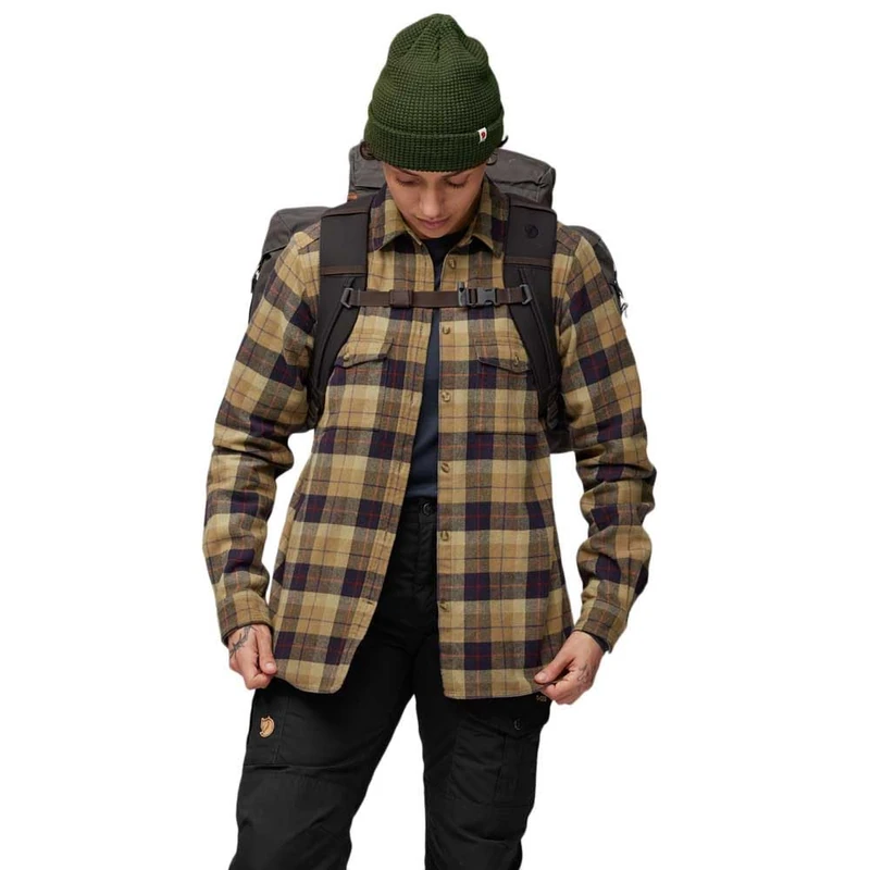 Fjallraven Women's Värmland Heavy Flannel Shirt W, Dark Sand-Dark Navy, S