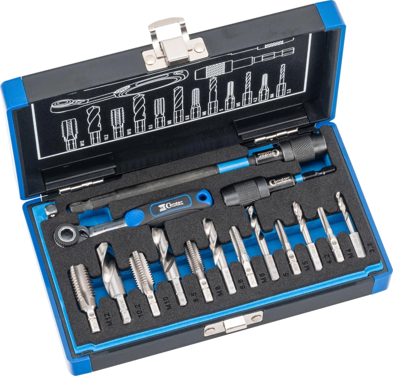 CONDOR Werkzeug 39602 Core Hole Spiral and Tap Bit Set with Ratchet and Adapter 16-Piece 1/4 Inch Hexagonal Drive M4-M12 Xcess Performance HSS Drill Set Professional Tool - Image 1