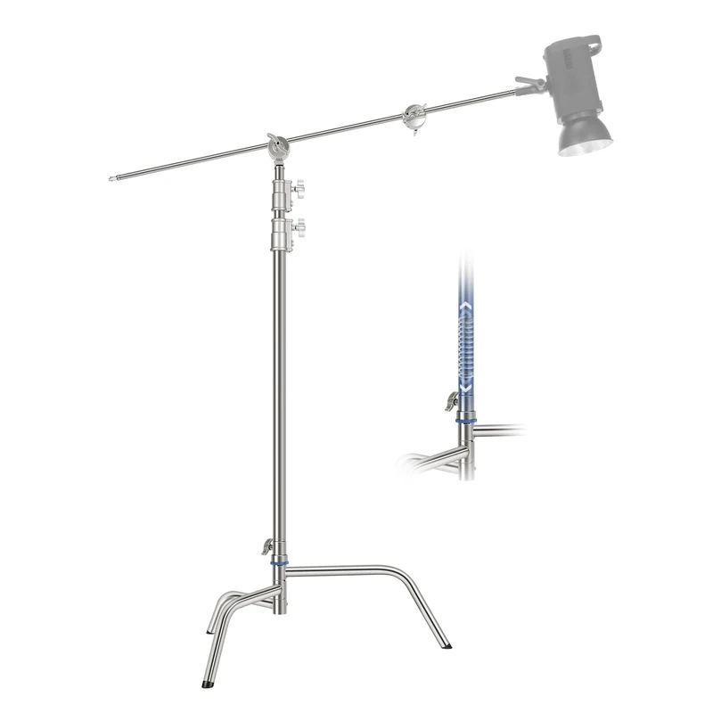 Neewer 10.5ft Stainless Steel Heavy Duty C Stand with Boom Arm, Quick Setup Base, Thicker Center Rod Max Load 44lb/20kg, Photography Light Stand with 4.2ft Holding Arm for Monolight Softbox, SC320Q