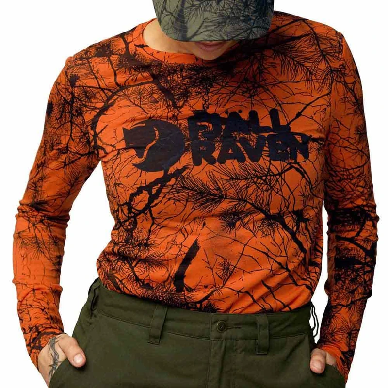 Fjallraven 87136-261 Värmland Wool LS W Sweatshirt Women's Orange Multi Camo Size XXS
