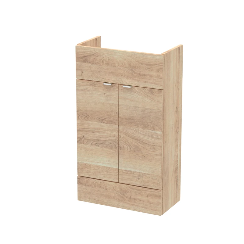 Hudson Reed OFF3005 Fusion Modern Bathroom Floor Standing 2 Soft Close Door Compact Vanity Unit, 500mm, Bleached Oak