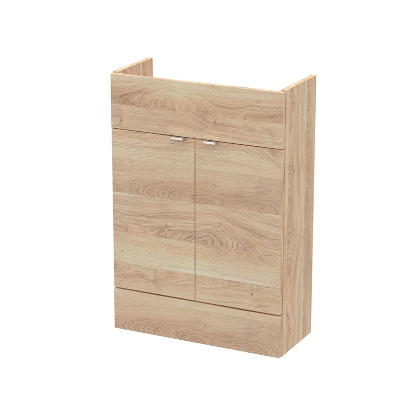 Hudson Reed OFF3007 Fusion Modern Bathroom Floor Standing 2 Soft Close Door Compact Vanity Unit, 600mm, Bleached Oak
