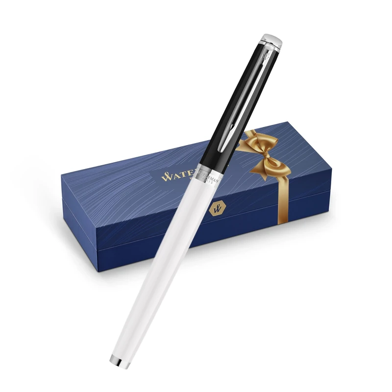 Waterman Hémisphère Rollerball Pen | Black & White Lacquer with palladium Coated Trim | Fine Point | Black Ink | Gift Box