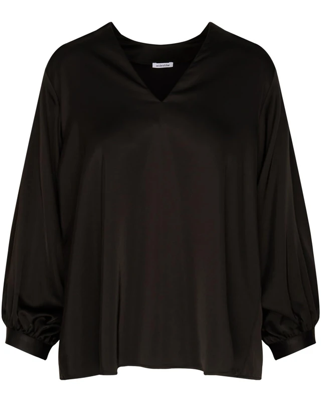 Seidensticker Women's Fashion Blouse - Tunic - Regular Fit - Easy to Iron - V-Neck - Long Sleeve - Stretch, Black, 22