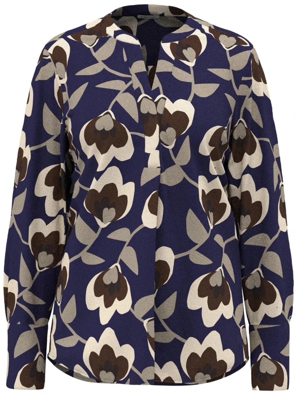 Seidensticker Women's Fashion Blouse - Tunic - Regular Fit - Easy to Iron - Stand-Up Collar - V-Neck - Long Sleeve - 100% Viscose, Blue, 18