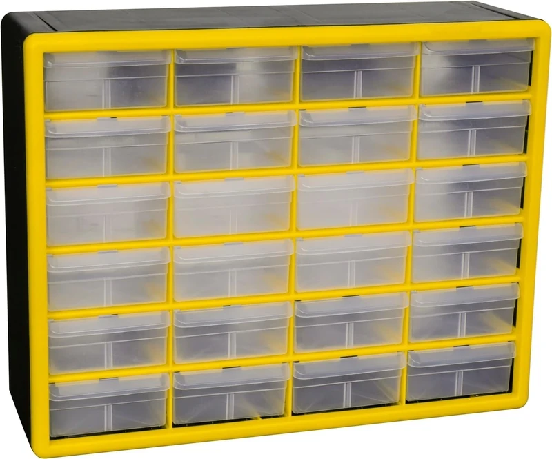 Akro-Mils 10124 24-Drawer Plastic Drawer Storage Cabinet for Garage Organization, Teacher Toolbox, Makeup Organizer, and More, 50.8 cm W x 16 cm D x 40.6 cm H, Yellow