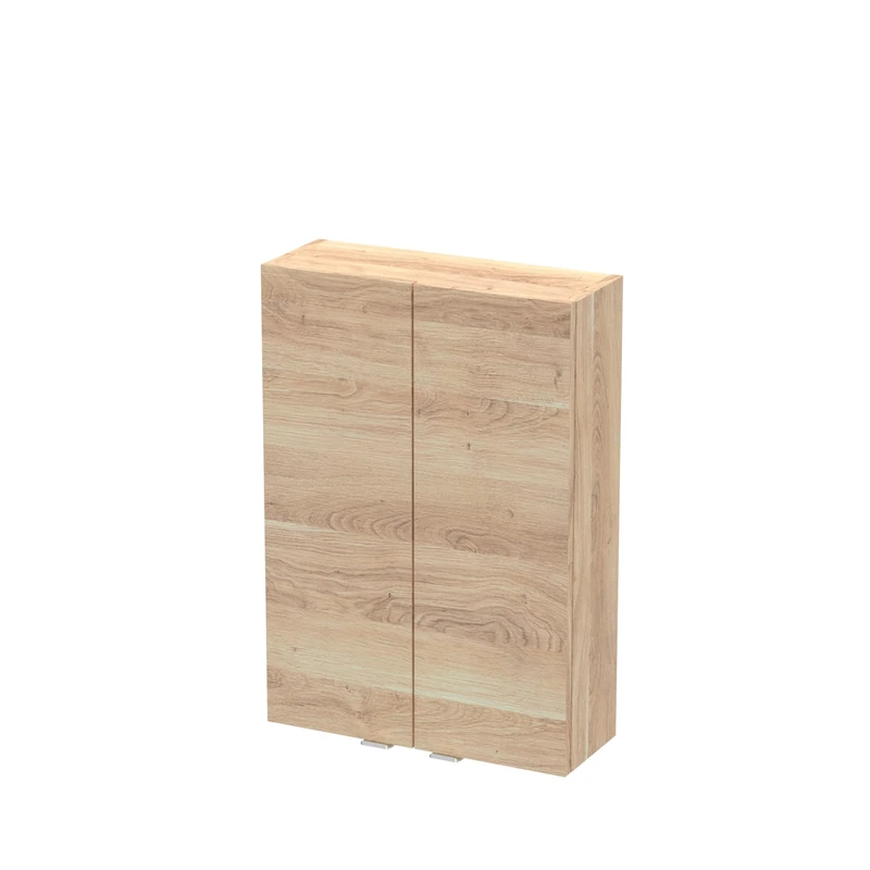 Hudson Reed OFF3055 Fusion Modern Bathroom Wall Hung 2 Soft Close Door Storage Cabinet Unit, 500mm, Bleached Oak