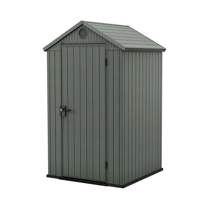 Keter Darwin 4x4 Outdoor Storage Shed - Green | Small Resin Garden Tool Shed | Wood-Effect Weatherproof Double-Wall with Skylight & Ventilation