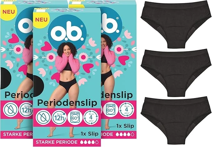 o.b. Period Briefs Size XS/S, Reusable Period Underwear for Heavy Period, Menstrual Underwear for up to 12 Hours Leak Protection, Also Available in Sizes M/L, XL/XXL Black