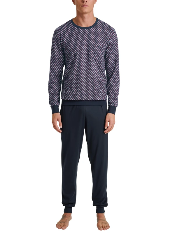 CALIDA Relax Imprint Men's Cuffed Pyjamas, 100% Cotton, Trousers with Fabric-Covered Elastic Waistband, Mars Red, 56