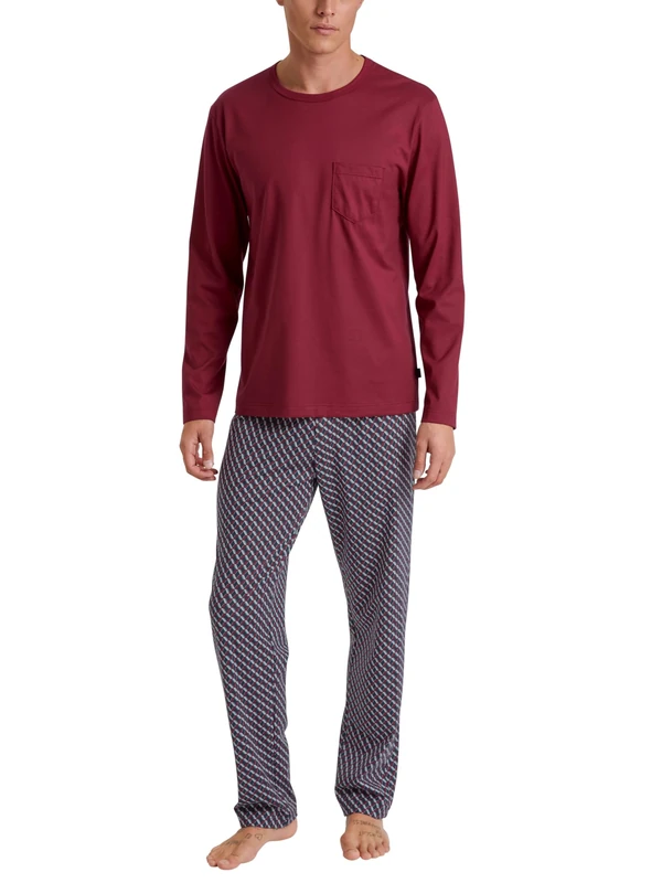 CALIDA Men's Relax Imprint Pajama Set, Opaque, Mars Red, 46