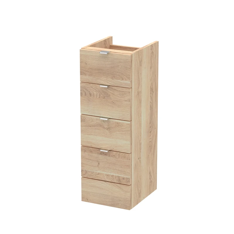 Hudson Reed OFF3032 Fusion Modern Bathroom Floor Standing Soft Close Drawer Unit, 300mm, Bleached Oak