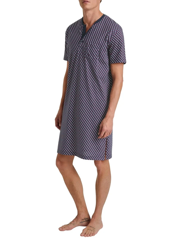 CALIDA Relax Imprint Men's 100% Cotton Button Down Nightdress, Mars Red, 40