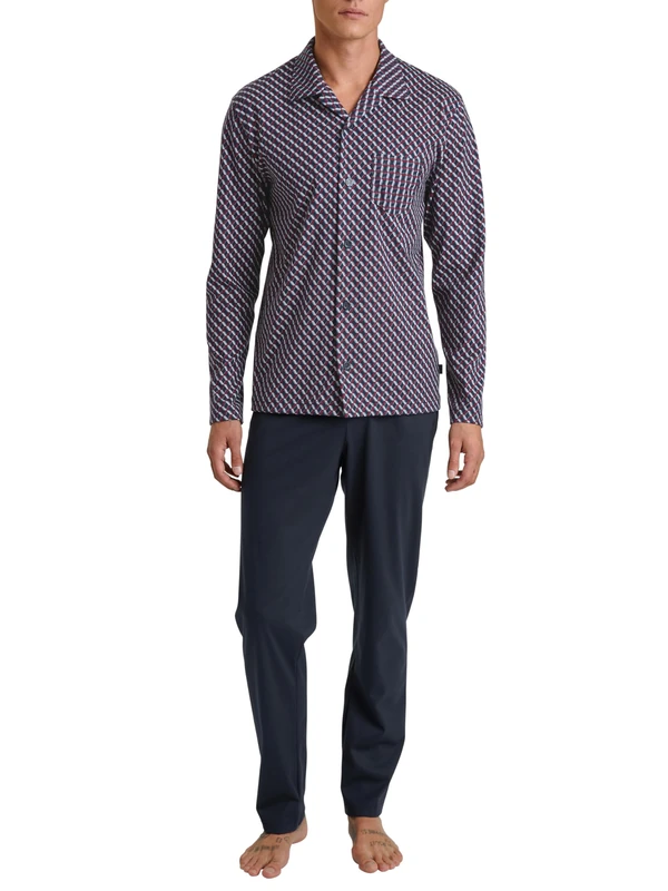 CALIDA Men's Relax Imprint Pajama Set, Opaque, Mars Red, 58-60