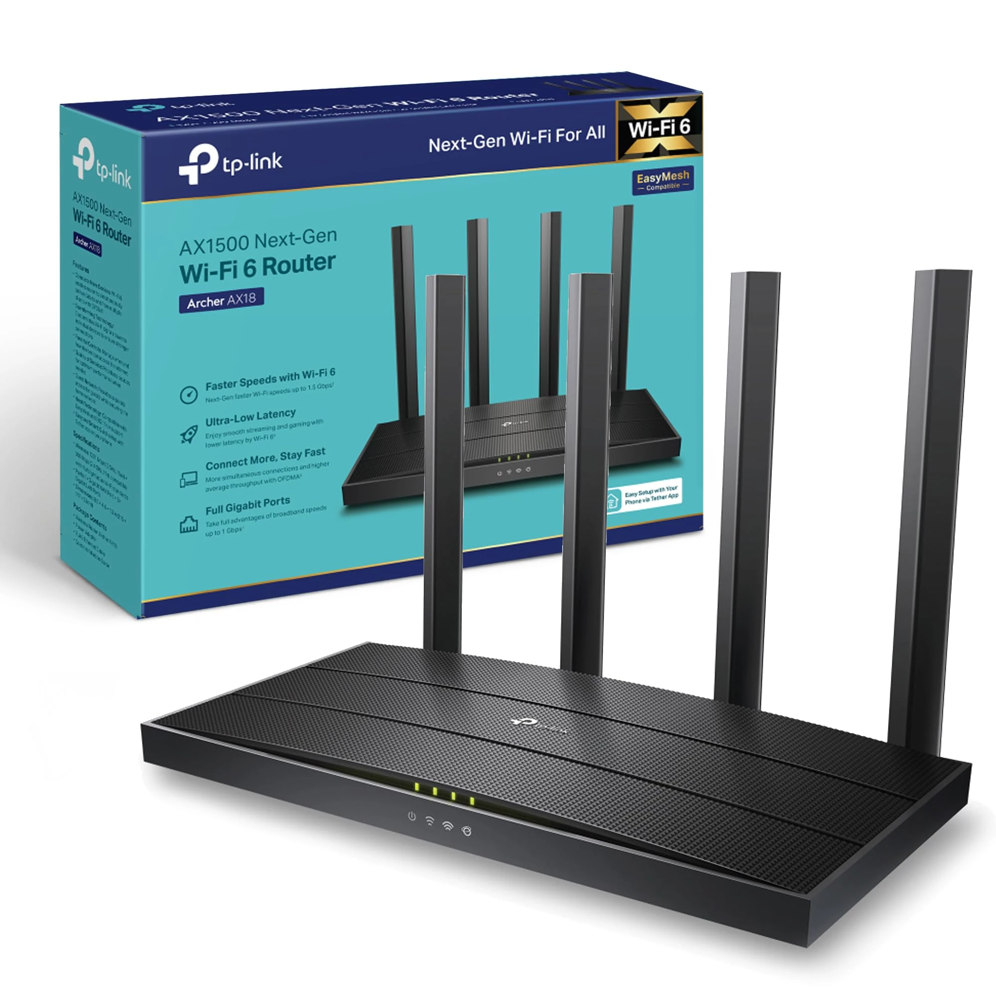 TP-Link Archer AX18 WiFi 6 Router - AX1500 Mbps, Gigabit Ethernet, VPN Server, Easy Setup, WPA3 Cybersecurity, Gaming Router for Xbox/PS4/Steam