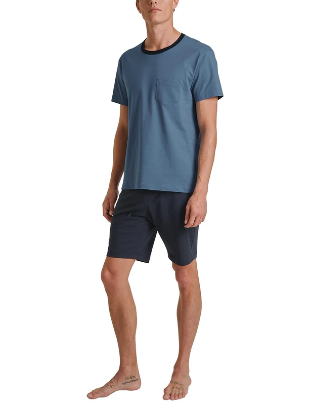 CALIDA Relax Essentials Men's Short Pyjamas Made from 100% Organic Cotton, Trousers with Fabric-Covered Elastic Waistband, coronet blue, 46-48