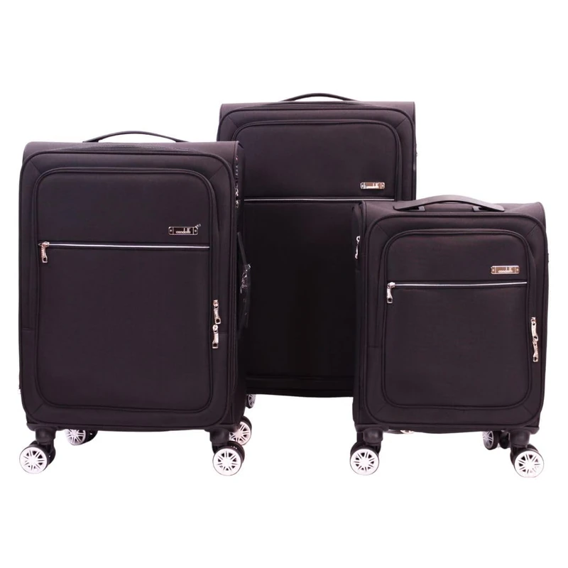 Condotti Casimir Suitcase Set, 3 Piece, Soft Shell, Lightweight, Durable, Travel Luggage, Spinner Wheels, Adjustable Handle, TSA Lock, 22" 28" 32" - Black
