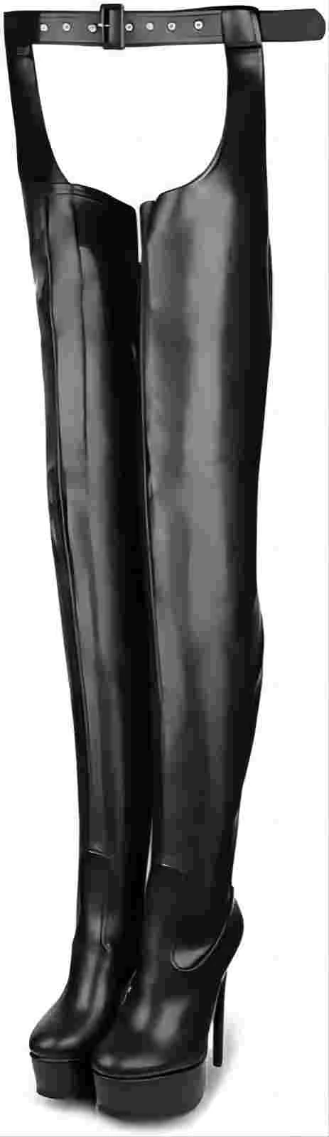 Emfnzd Women's Sexy Thigh High Boots with Belt Heels Over Knee Platform Black Pink Long Boot Unisex Rounded Toe Lady Shoes Plus size, Black, 14