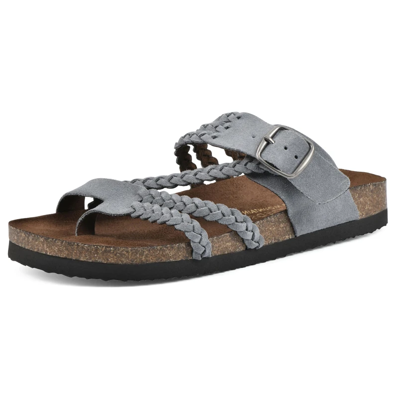 WHITE MOUNTAIN Women's Hayleigh Braided Signature Comfort-Molded Footbed Sandal, Blue Raspberry/Suede, 8