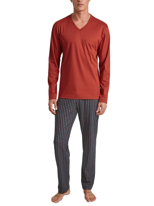 CALIDA Men's Relax Streamline Pajama Set, Opaque, Ochre Red, 46-48