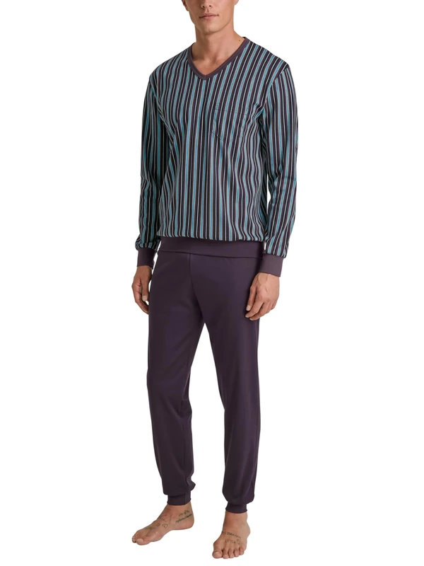 CALIDA Men's Relax Streamline Pajama Set, Plum, 46-48