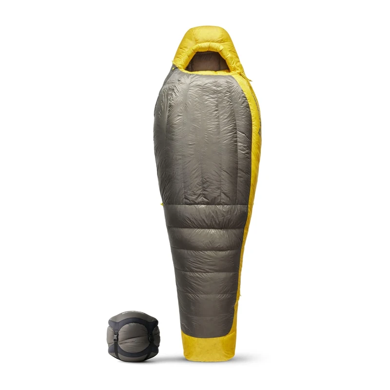Sea to Summit - Spark Ultralight Down Sleeping Bag Regular (-18°C) - Mummy Shaped - Full Length - 850+ Loft Ultra-Dry Down - Cold Climate - For Backpacking - Grey & Yellow - 1113g
