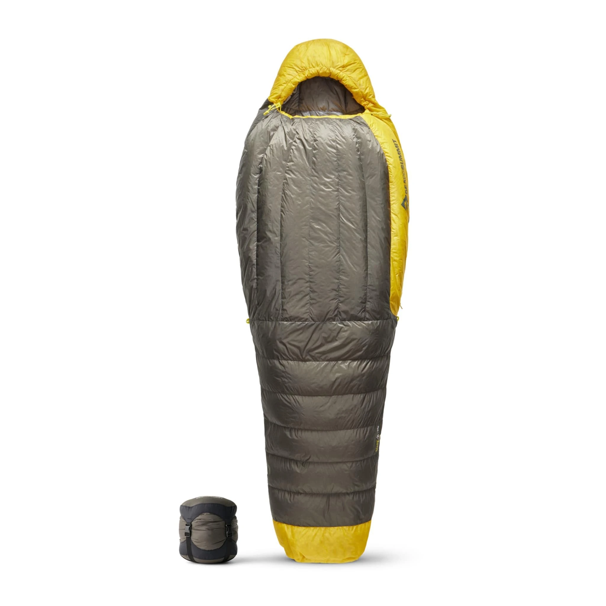 Sea to Summit - Spark Ultralight Down Sleeping Bag Regular (-1°C) - Mummy Shaped - Full Length - 850+ Loft Ultra-Dry Down - 2 Season - For Backpacking - Grey & Yellow - 493g