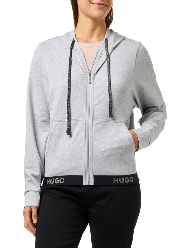 HUGO Women's Sporty Logo_Jacket Loungewear_Jacket, Medium Grey36, M