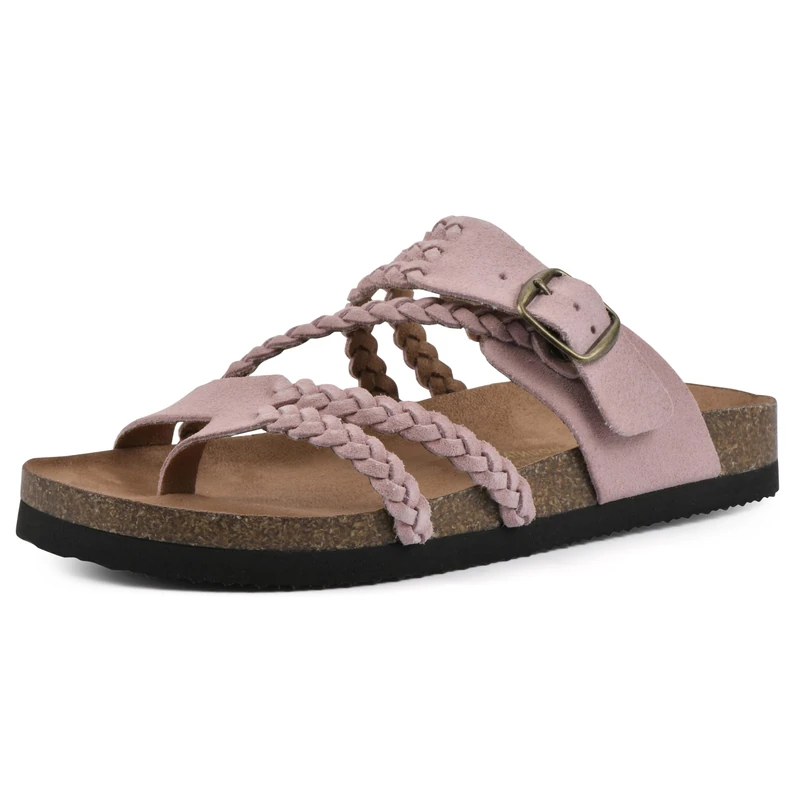 WHITE MOUNTAIN Women's Hayleigh Braided Signature Comfort-Molded Footbed Sandal, Blush/Suede, 4 UK